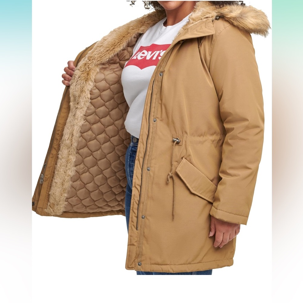 Levi’s Arctic Cloth Hooded Parka with Removable Faux Fur Trim- Women’s 2X- Tan